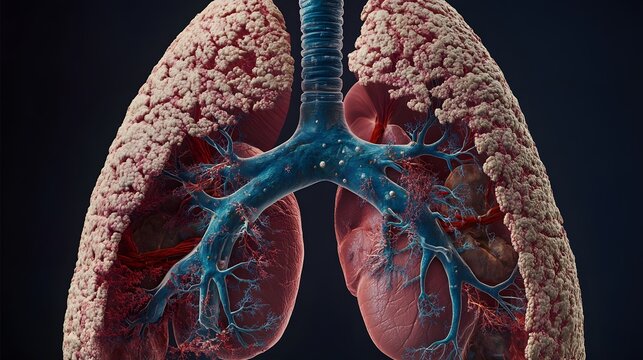 78. "Illustration of human lungs affected by severe bronchiectasis