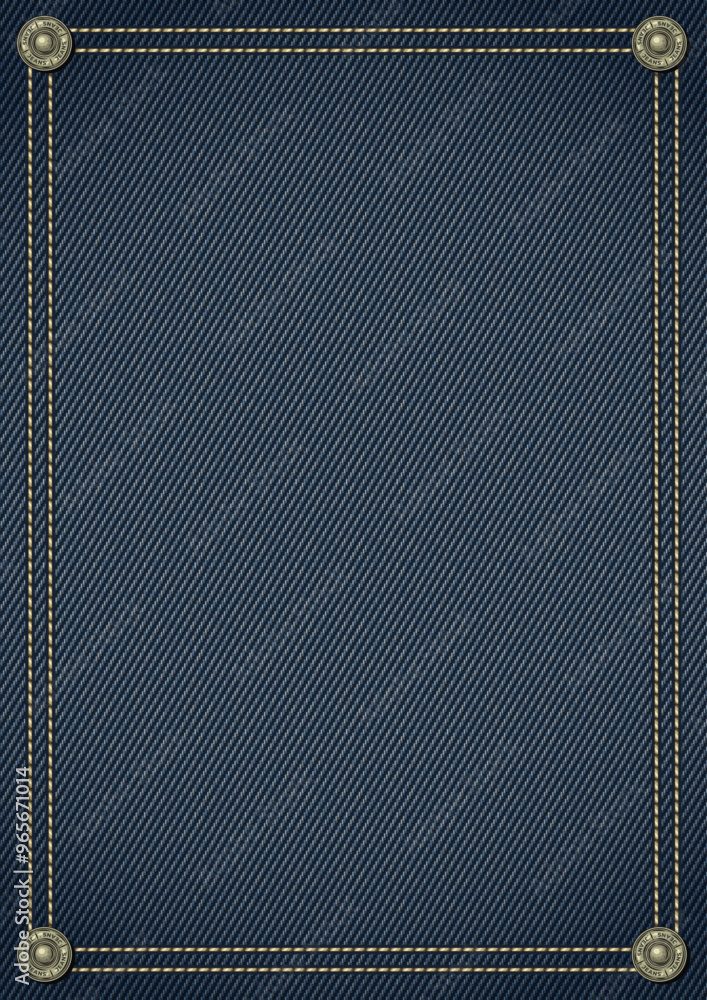 Aufkleber vertical rectangular frame in denim style with double topstitching, buttons in corners. vintage styl