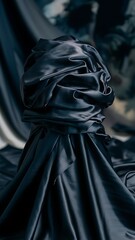 Close up view of dark crumpled silk cloth as backdrop