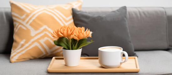 Fototapeta premium Cozy Coffee Break with Flowers and Pillows