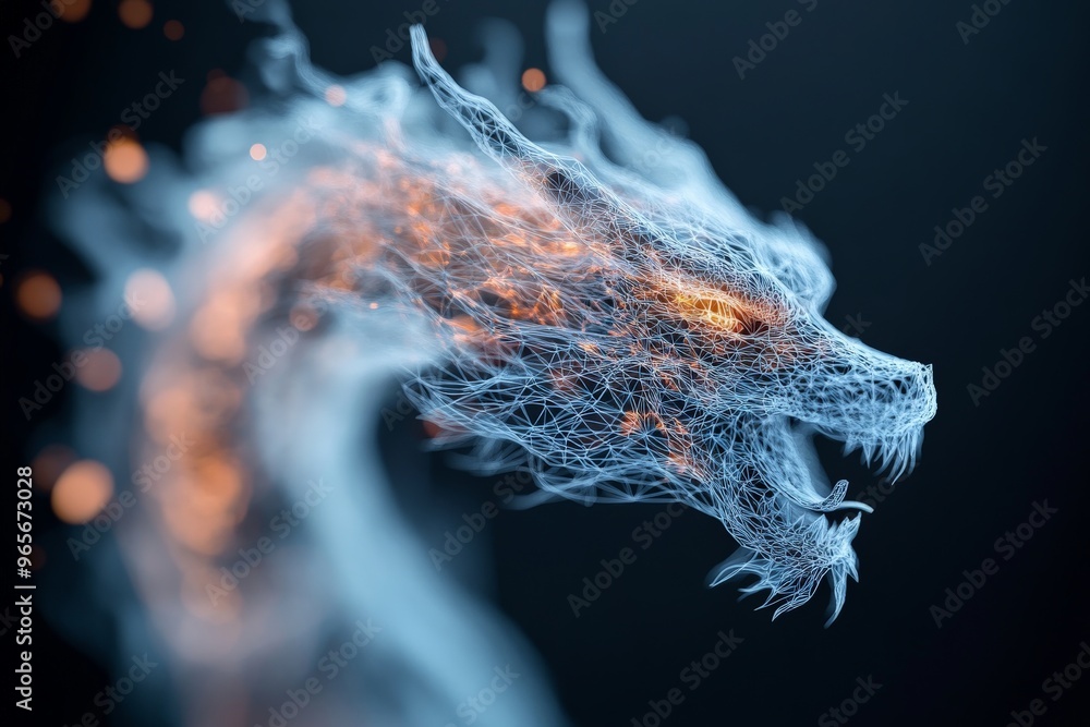 Aufkleber an ethereal dragon with a flowing form made of blue and orange energy lines, creating a mesmerizing 