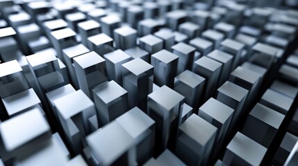 Abstract background of a 3D city made of metallic cubes with a futuristic and modern design.