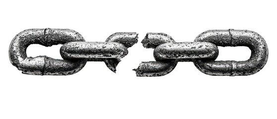 Broken metal chain link isolate on transparent background, png, cutout