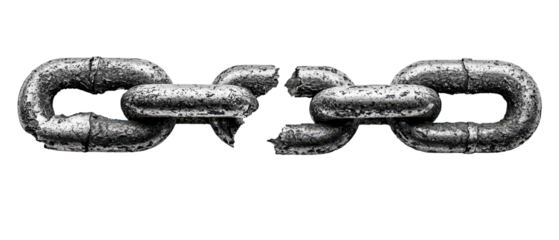 Broken metal chain link isolate on transparent background, png, cutout