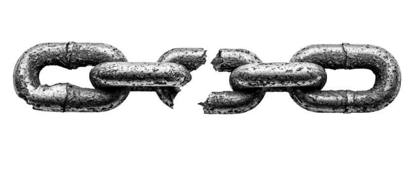 Broken metal chain link isolate on transparent background, png, cutout