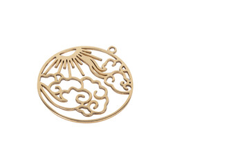 Geometric Nature Scene Metal Cutout: Gold-Toned Pendant Charm with Sun, Mountains, and Trees - Minimalist Landscape Design for Jewelry Making and Crafts