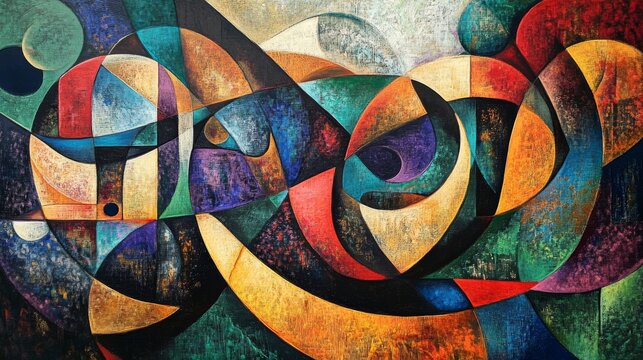 A modern art piece where religious themes are explored through abstract forms and bold colors.