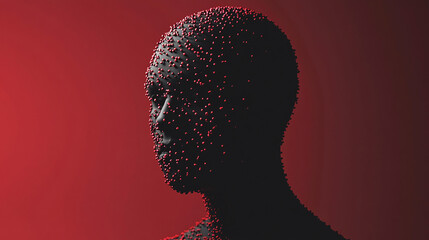 Simple flat silhouette of a man with many small red dots covering his skin, monkeypox virus, mpox