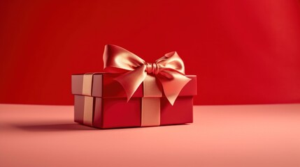 Red Gift Box with Gold Ribbon on Red Background