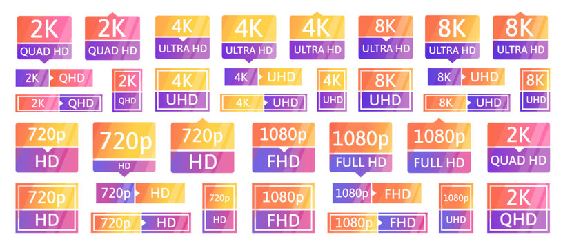Full hd 1080p screen resolution icons set