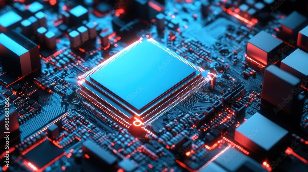 Poster close-up of a microchip on a circuit board
