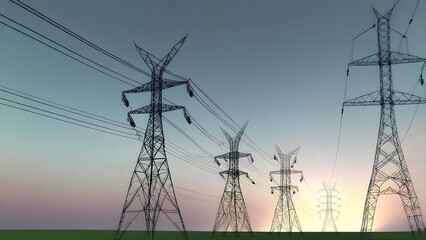 electricity pylon; transmission tower, ai generated