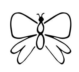 Butterfly isolated on white background, insects and nature. Simple hand drawn vector illustration with black outline. Sketch in ink.
