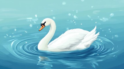 Obraz premium Cartoon of a Swimming Swan