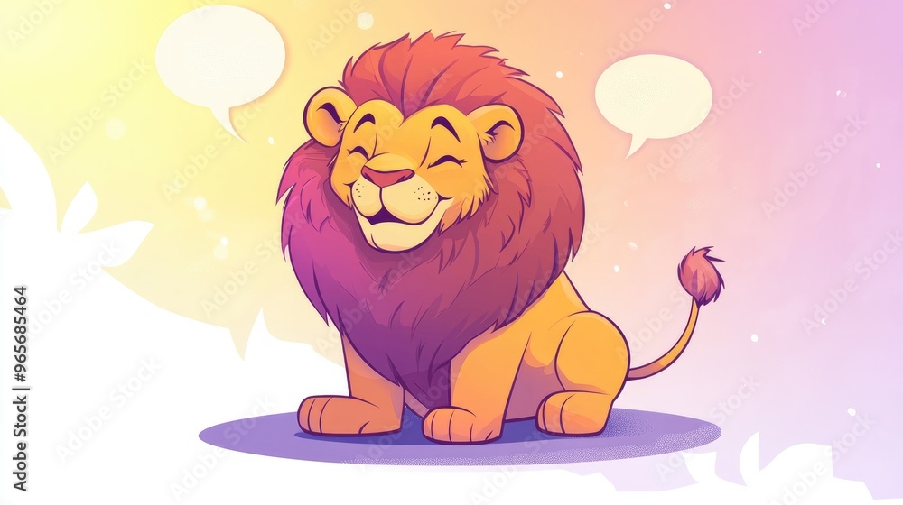 Poster cartoon lion featuring a speech bubble designed in a smooth gradient style