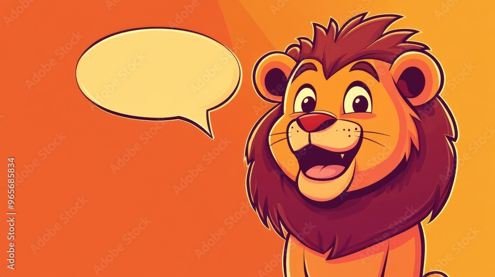 Poster cartoon lion featuring a speech bubble designed in a smooth gradient style