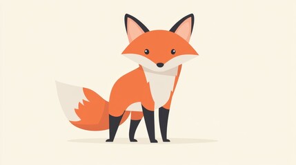 Obraz premium Flat color cartoon fox illustration in a simplistic style