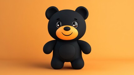 Cheerful small cartoon teddy bear in black