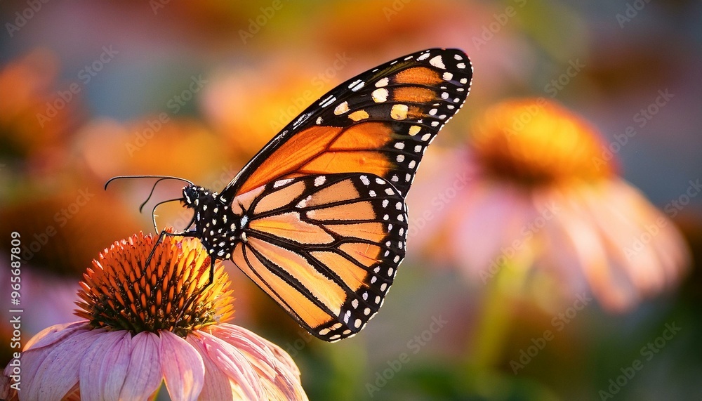 Wall mural monarch butterfly: nature's living jewel on a blooming flower