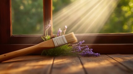 Paintbrush Leaving Lavender on Dusty Windowsill