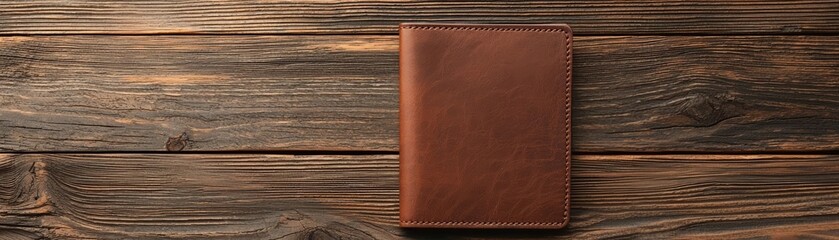 Elegant brown leather notebook on rustic wooden table, perfect for journaling, note-taking, or creative writing.