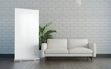 Roll-Up standing banner in exhibition hall mockup
