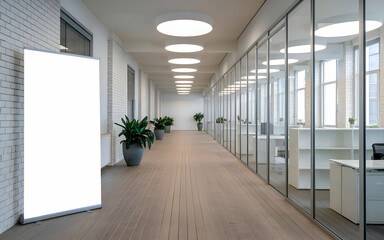 Obraz premium Roll-Up standing banner in exhibition hall mockup