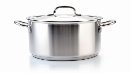 shiny, stainless steel pot with a lid