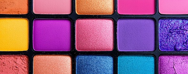 Fototapeta premium Close-up of a dazzling makeup palette, rich metallic pigments in a range of hues, perfect for cosmetics advertising and creative beauty visuals