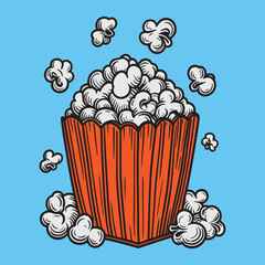 Popcorn illustration, Vintage style colorful vector.