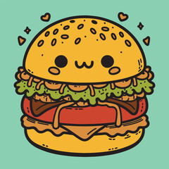 Cute burger illustration, Vintage style colorful vector.