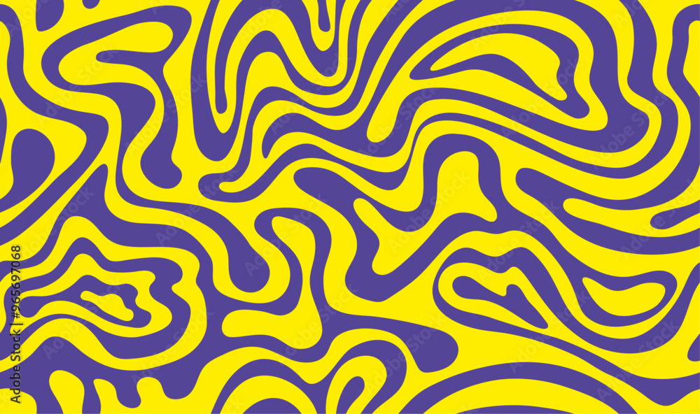 Aufkleber psychedelic groovy trippy y2k retro seamless pattern in yellow and violet colors. wavy and swirled b