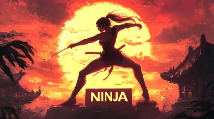 female ninja warrior. inscription "NINJA"