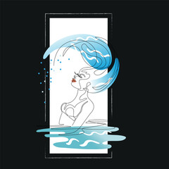 Girl in the water. Minimalistic graphics. One line.