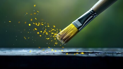 Fototapeta premium Artist's Brush Picking Up Glowing Fireflies