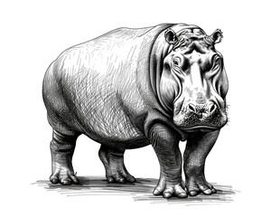 Obraz premium Hippo sketch isolated on white background. Standing wild animal illustration