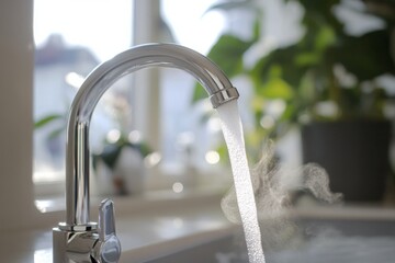 Obraz premium Hot Water Flowing from Modern Faucet