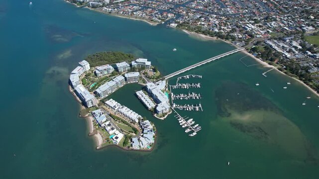 Panoramic View Over Ephraim Island, Paradise Point, QLD, Australia - Drone Shot