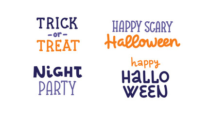 Halloween quotes set. Hand drawn vector cute lettering. Stickers or prints templates