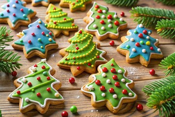 christmas gingerbread cookies and christmas tree