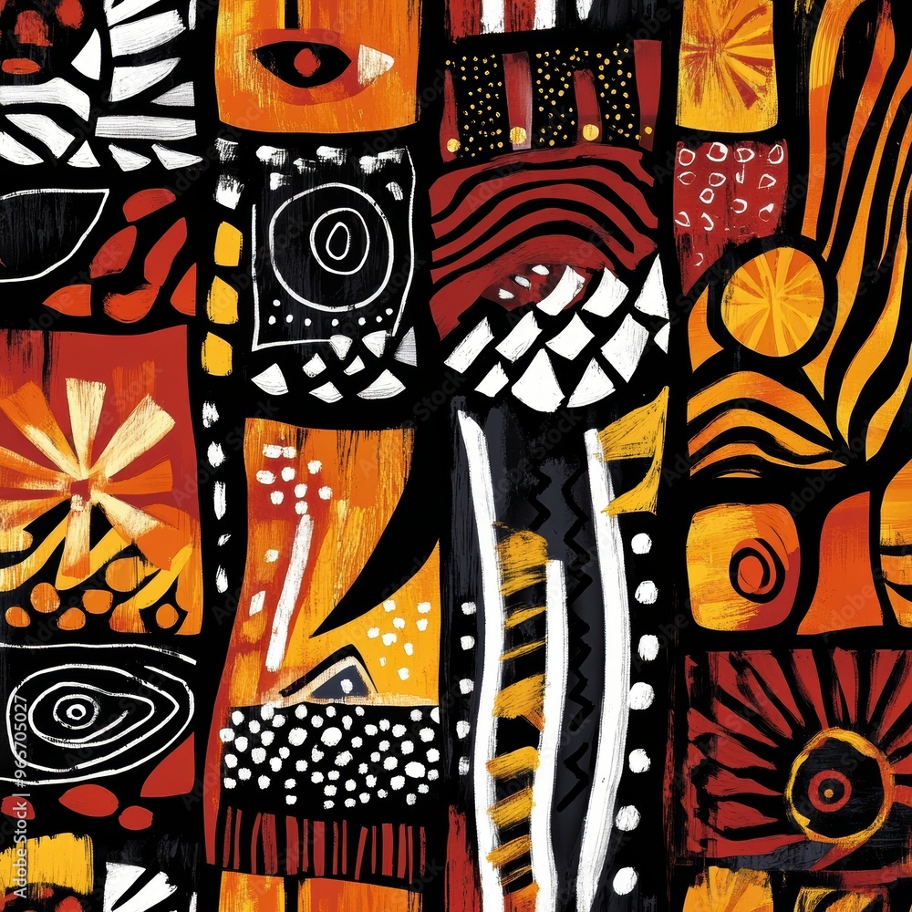 Poster vibrant abstract art featuring bold patterns and colors, perfect for adding a modern touch to any sp