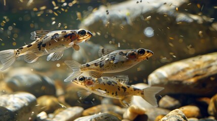Animal life cycle, showing tadpoles swimming in clear water