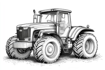 Obraz premium Powerful modern farming tractor parked in a field drawing