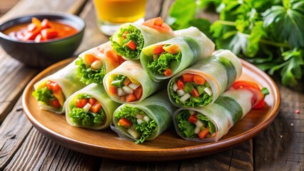  Fresh spring rolls filled with vegetables and sometimes meat.