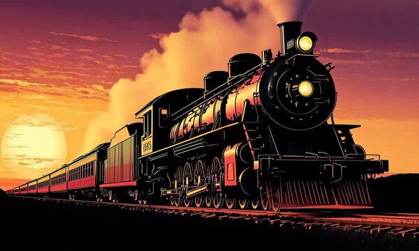 Steam Locomotive at Sunset