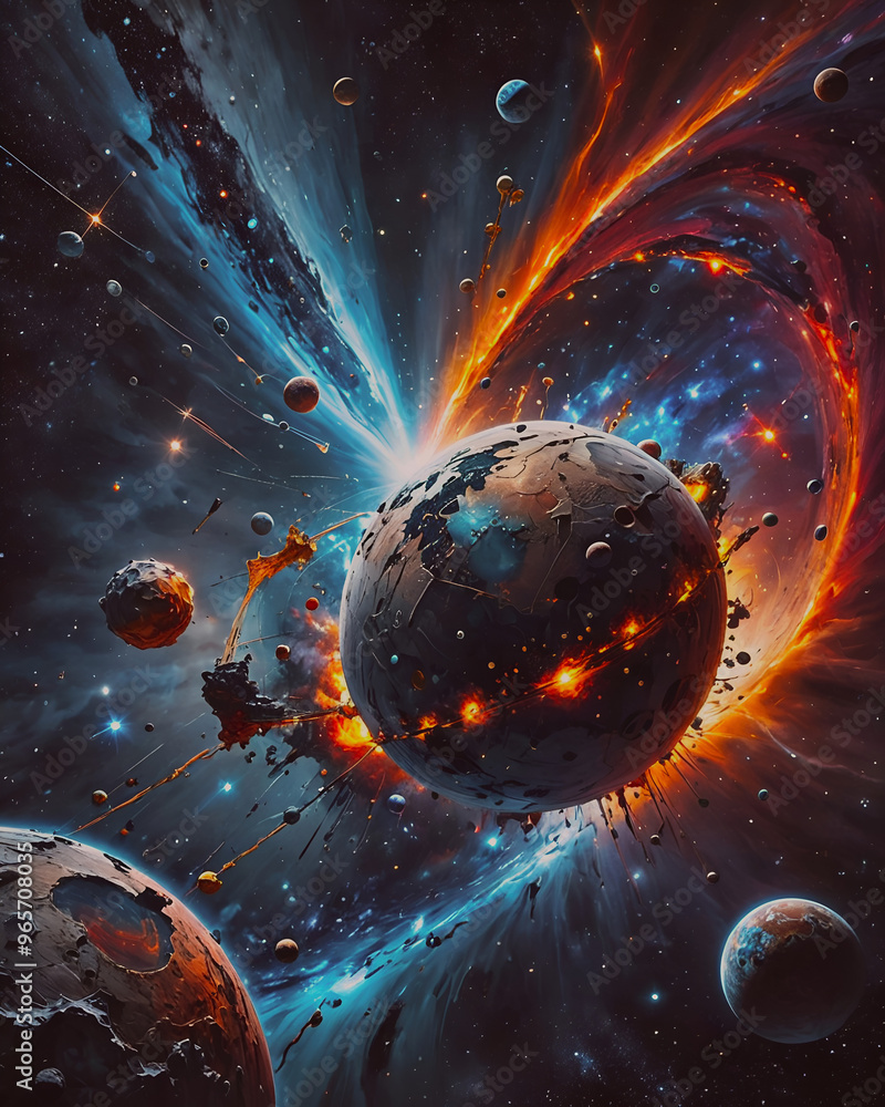 Poster a planet with a heart in the middle and the words space