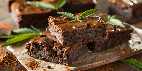 Cannabis Brownie with Marijuana Leaf on Dark Background
