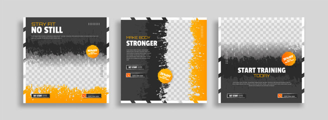 Set of Gym Fitness social media post design template. Suitable for social media, flyers, banner, and web.