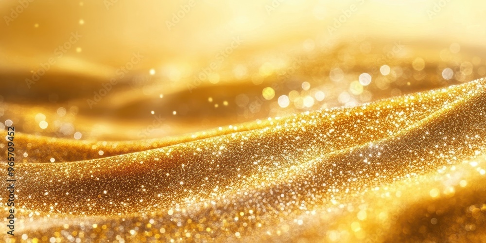 Poster a shimmering golden wave with sparkling particles, creating an elegant and luxurious atmosphere for 