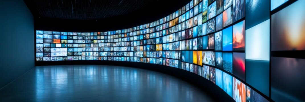 Curved Wall Of Screens Displaying Various Media Content